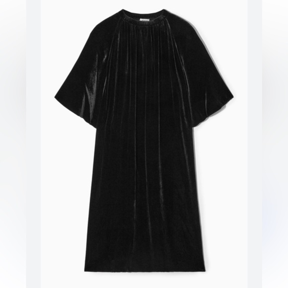 COS Dresses & Skirts - COS NWT black gathered velvet silk blend midi dress statement sleeve minimalist